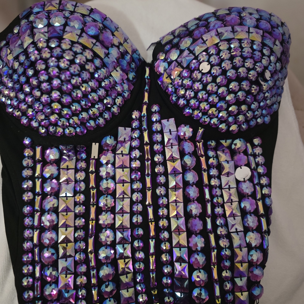 Dazzling Black and Purple Rhinestone Bustier